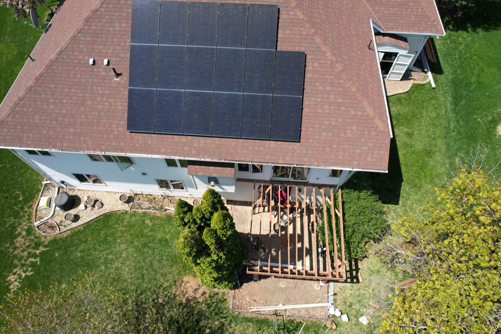 Roof and outdoor living space, aerial view