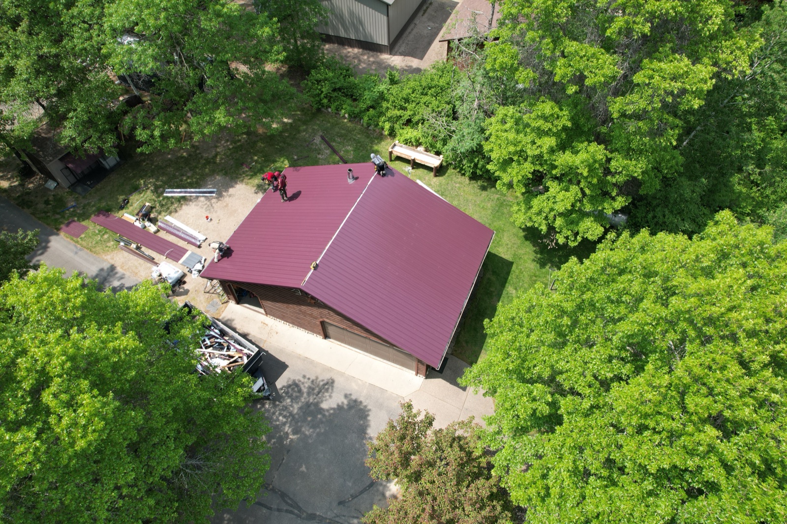 Completed asphalt shingle roof from above