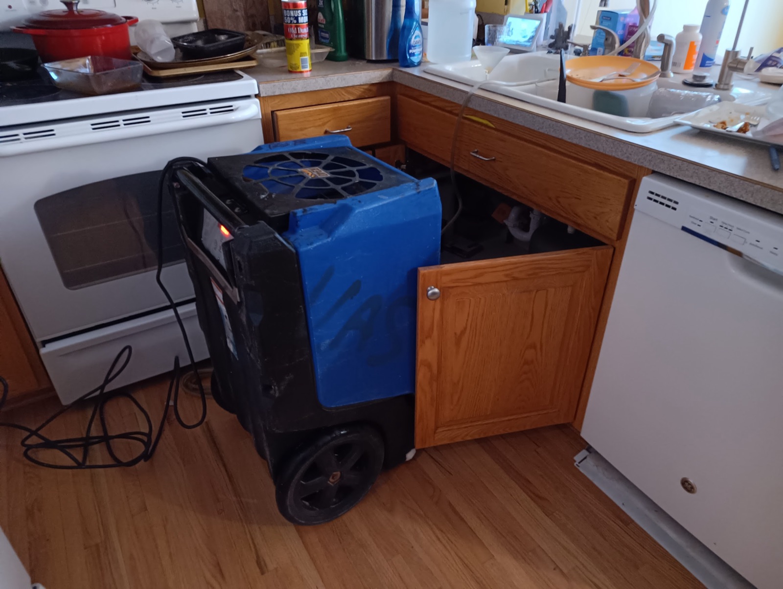 Water-mitigation drying equipment inside a home